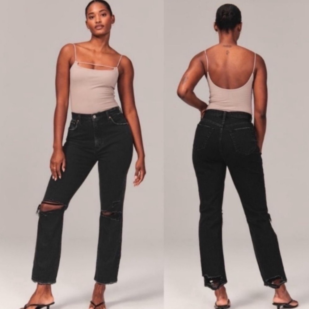 Abercrombie Curve Love Ankle Straight Ultra High Rise Black Jeans 6 Long Tall